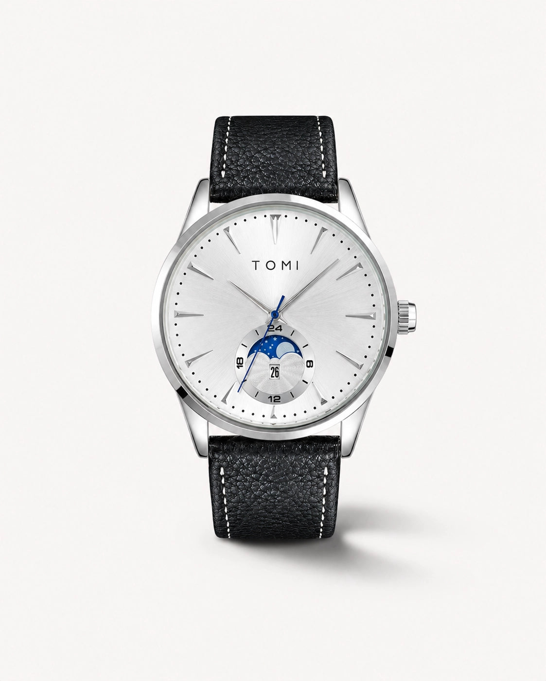 Luxora Lunévia Vantrel herenhorloge met zwarte wijzerplaat, zwarte kast en zwarte leren horlogeband met zilveren details