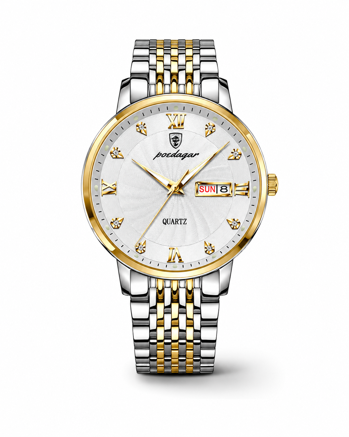 Luxora Heritage Aurelius – zilver-gouden herenhorloge met zwarte wijzerplaat en luxe roestvrijstalen schakelband