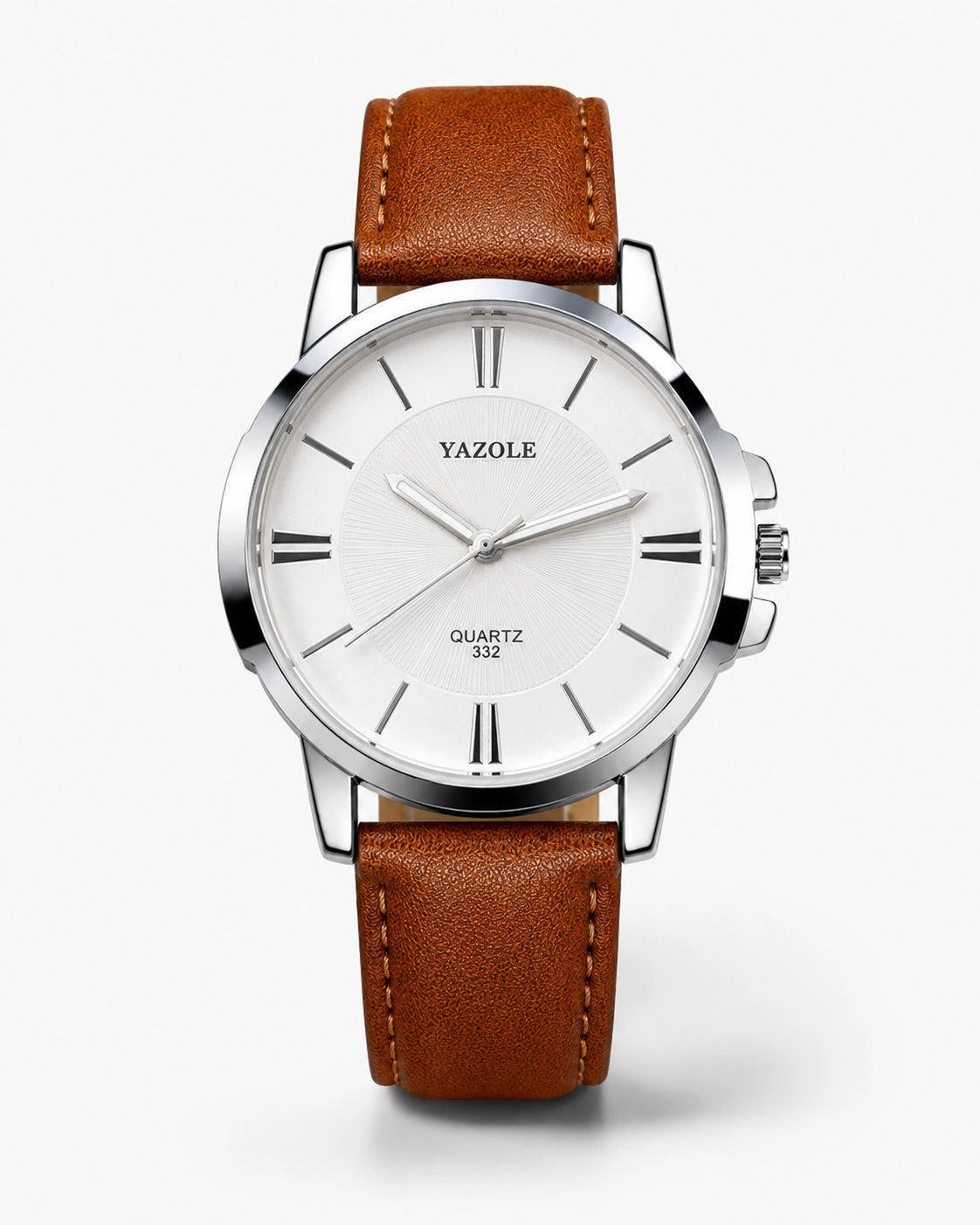 Cavaro Bellan horloge met bruine leren band, lichte wijzerplaat en zilveren kast op een premium witte achtergrond
