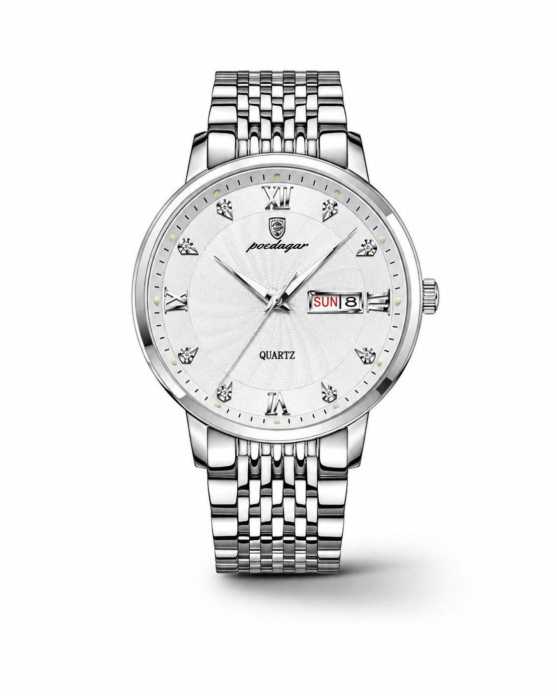 Luxora Heritage Lumen – zilver-gouden herenhorloge met witte wijzerplaat en roestvrijstalen schakelband