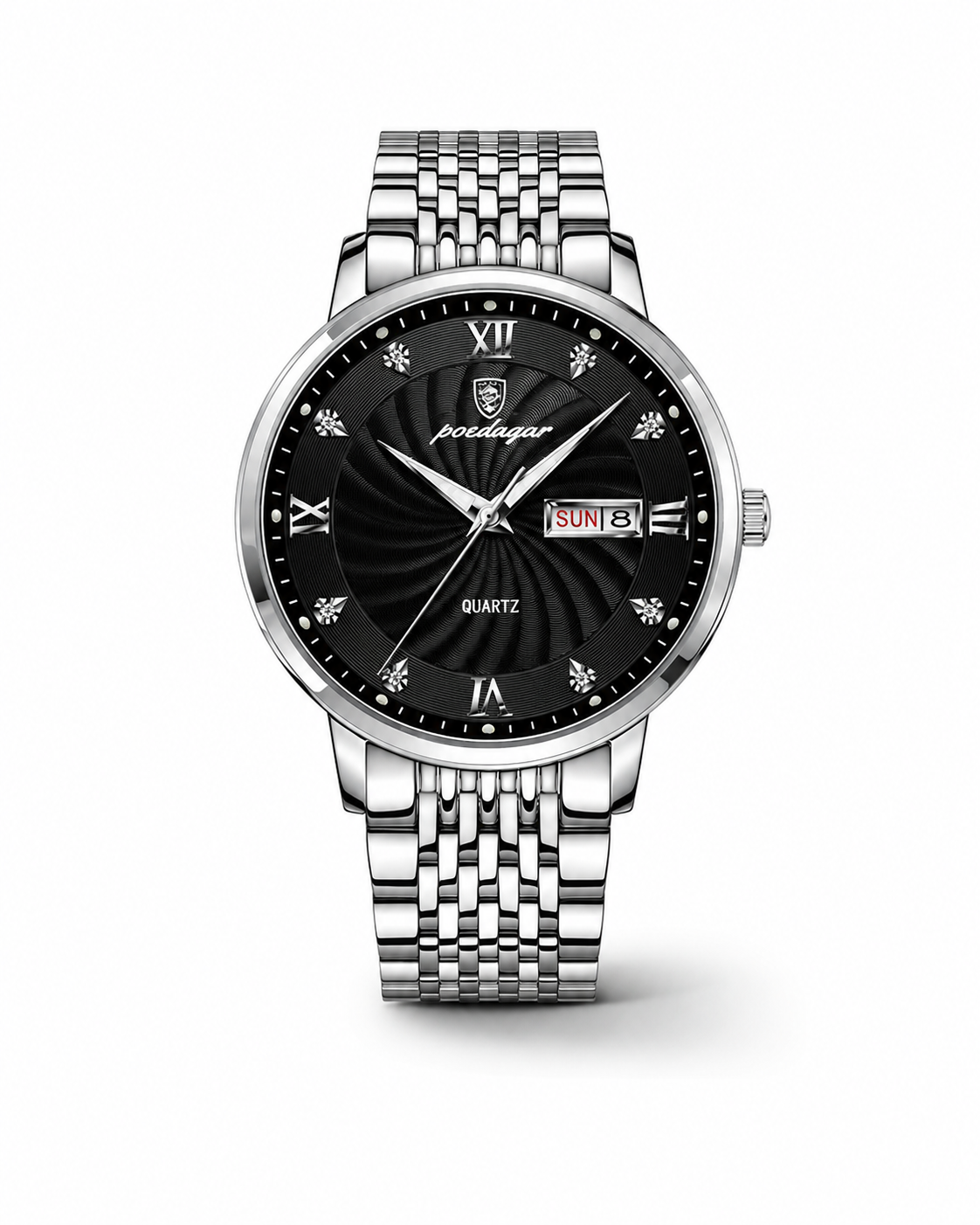 Luxora Heritage Noctis – zilveren herenhorloge met zwarte wijzerplaat en roestvrijstalen schakelband