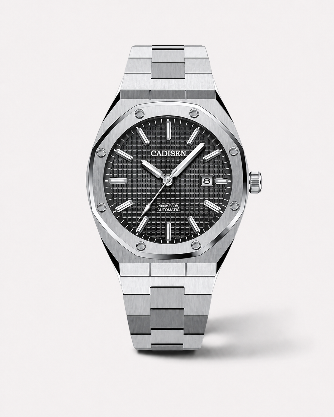 Luxe zilverkleurig herenhorloge met zwarte wijzerplaat en stalen band